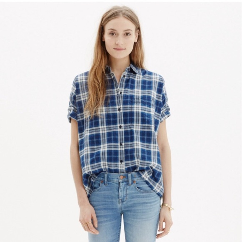 Madewell Courier Blue Plaid Shirt